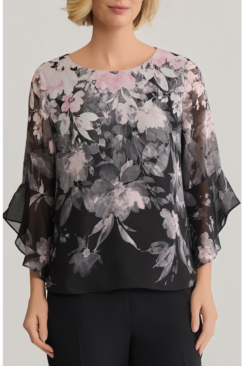 Floral Print Ruffle Sleeve Top, Main, color, TUTU PINK MULTI