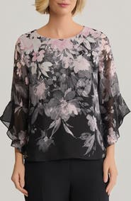 KASPER Floral Print Ruffle Sleeve Top