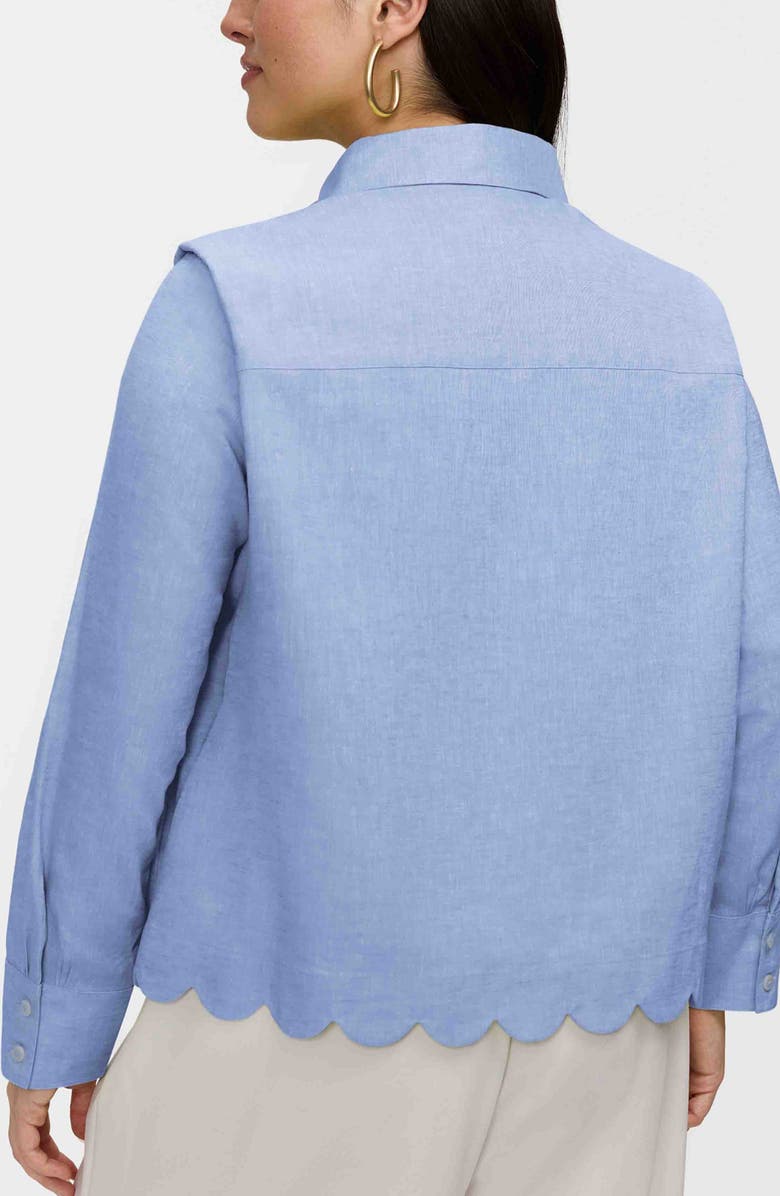 Foxcroft Scarlett Scallop Hem Linen Blend Button-Up Shirt, Alternate, color, 