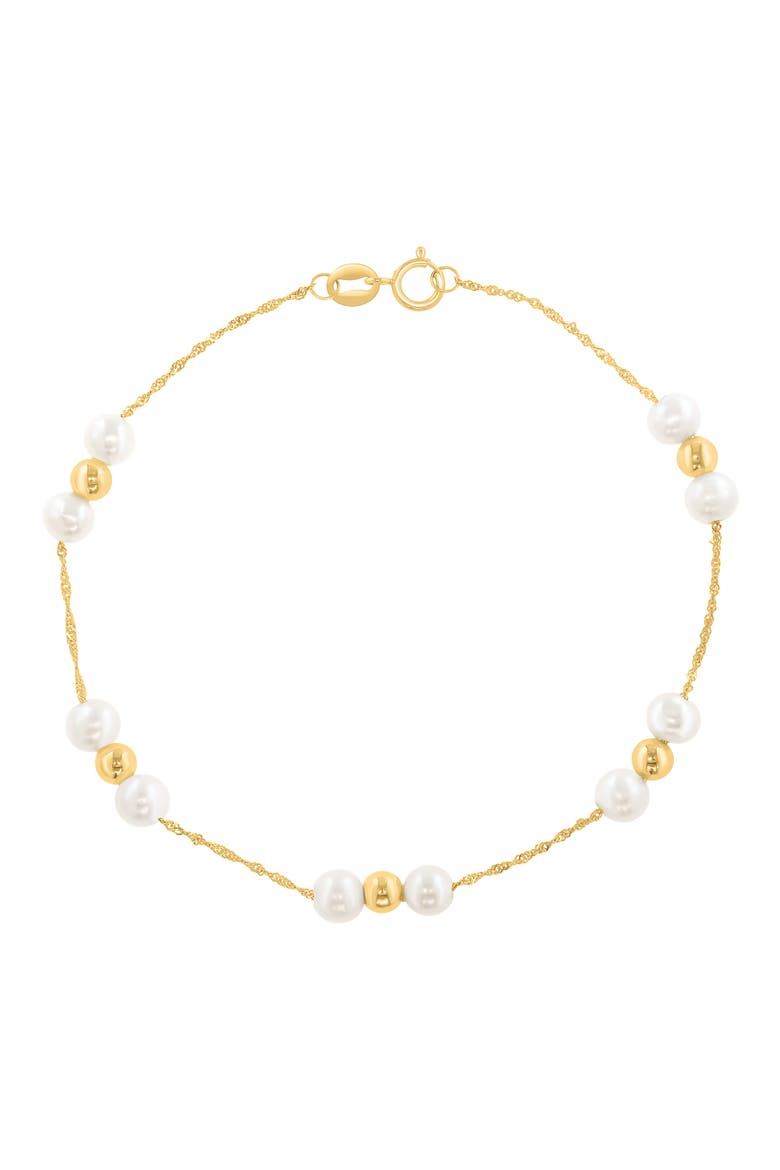 14k Gold Cultured Pearl Bracelet, Main, color, WHITE