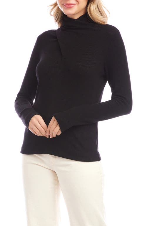 Karen Kane Rib Faux Wrap Turtleneck Top In Black