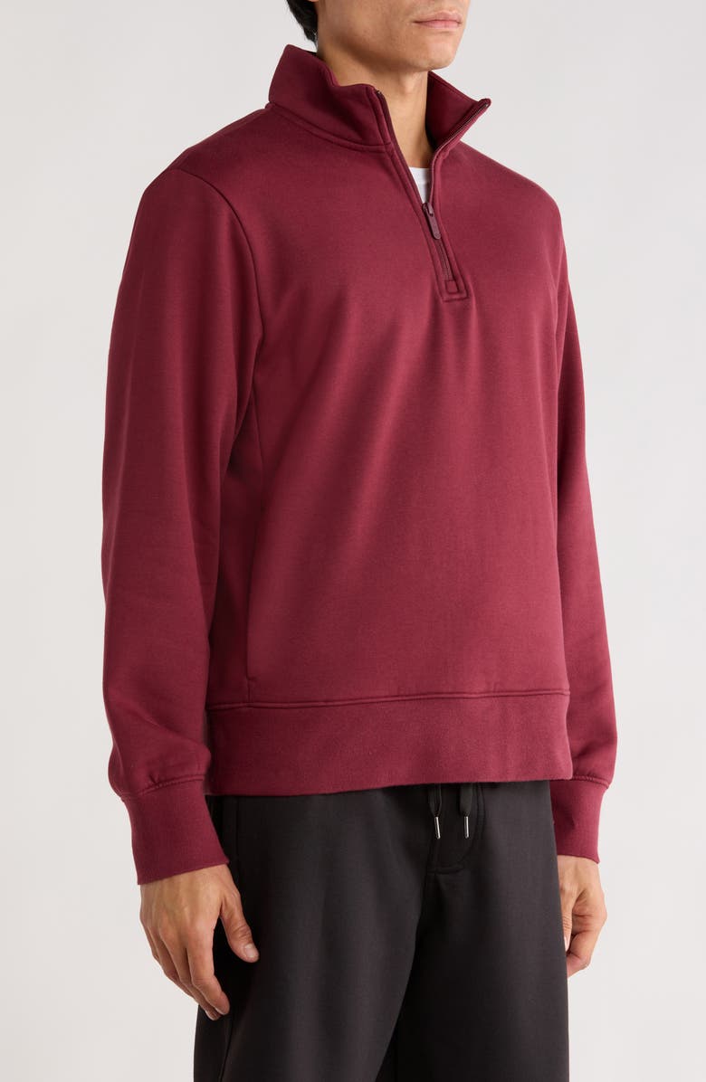 Zella Vital Fleece Quarter Zip Pullover, Alternate, color, Burgundy Tannin