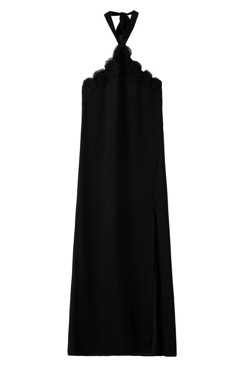 Halter Neck Maxi Dress with Floral Detail, Alternate, color, BLACK