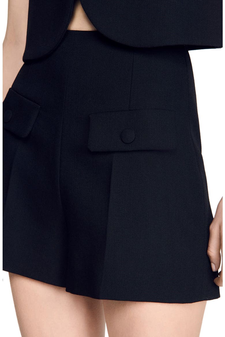 High-waisted wool shorts, Alternate, color, Black