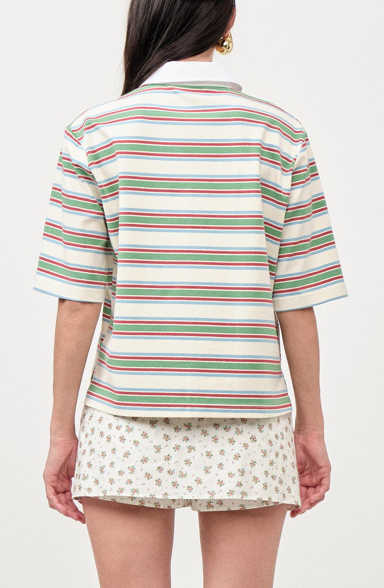 MAUDE CLUB Frankie Stripe Stretch Cotton Polo, Alternate, color, Ivory Green Stripe