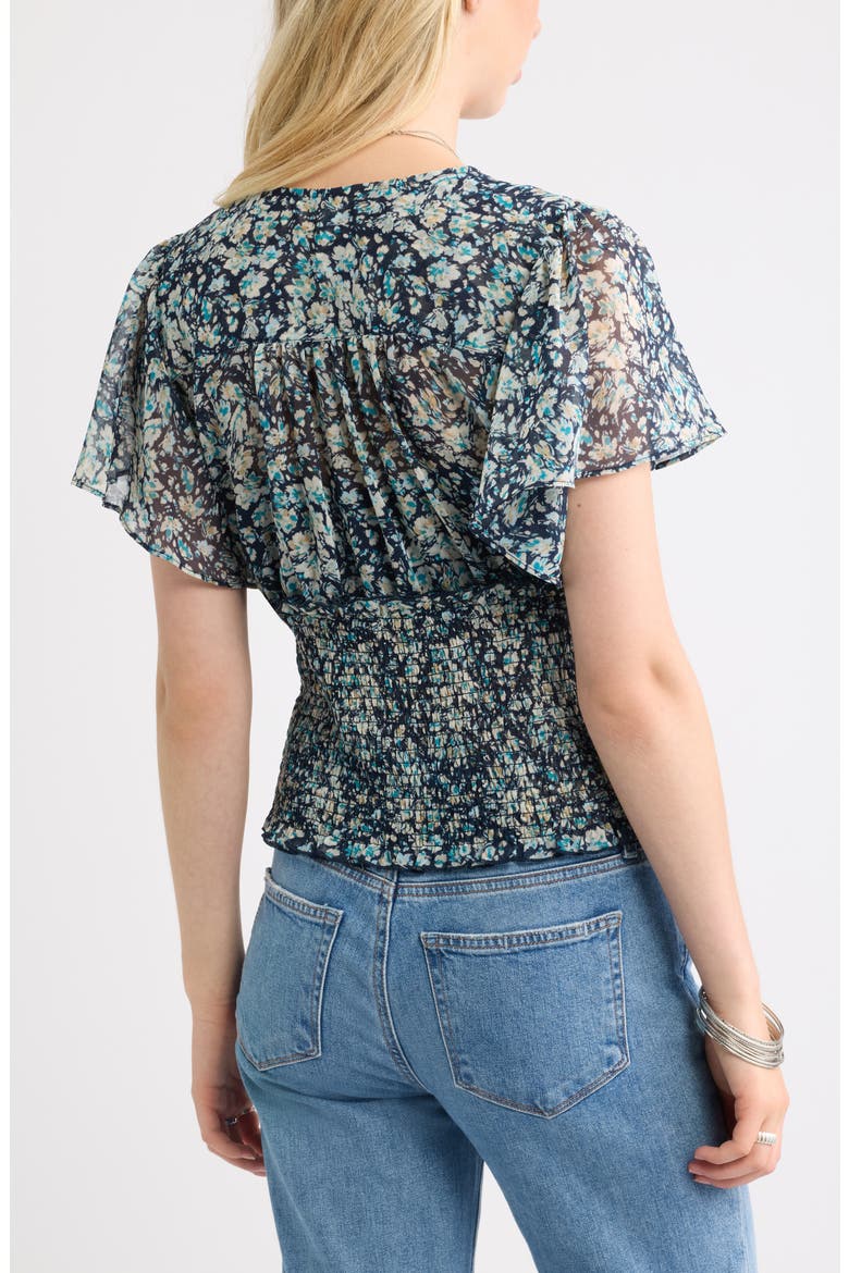 Floral Chiffon Ruffle Top, Alternate, color, NAVY WARPED FLORAL
