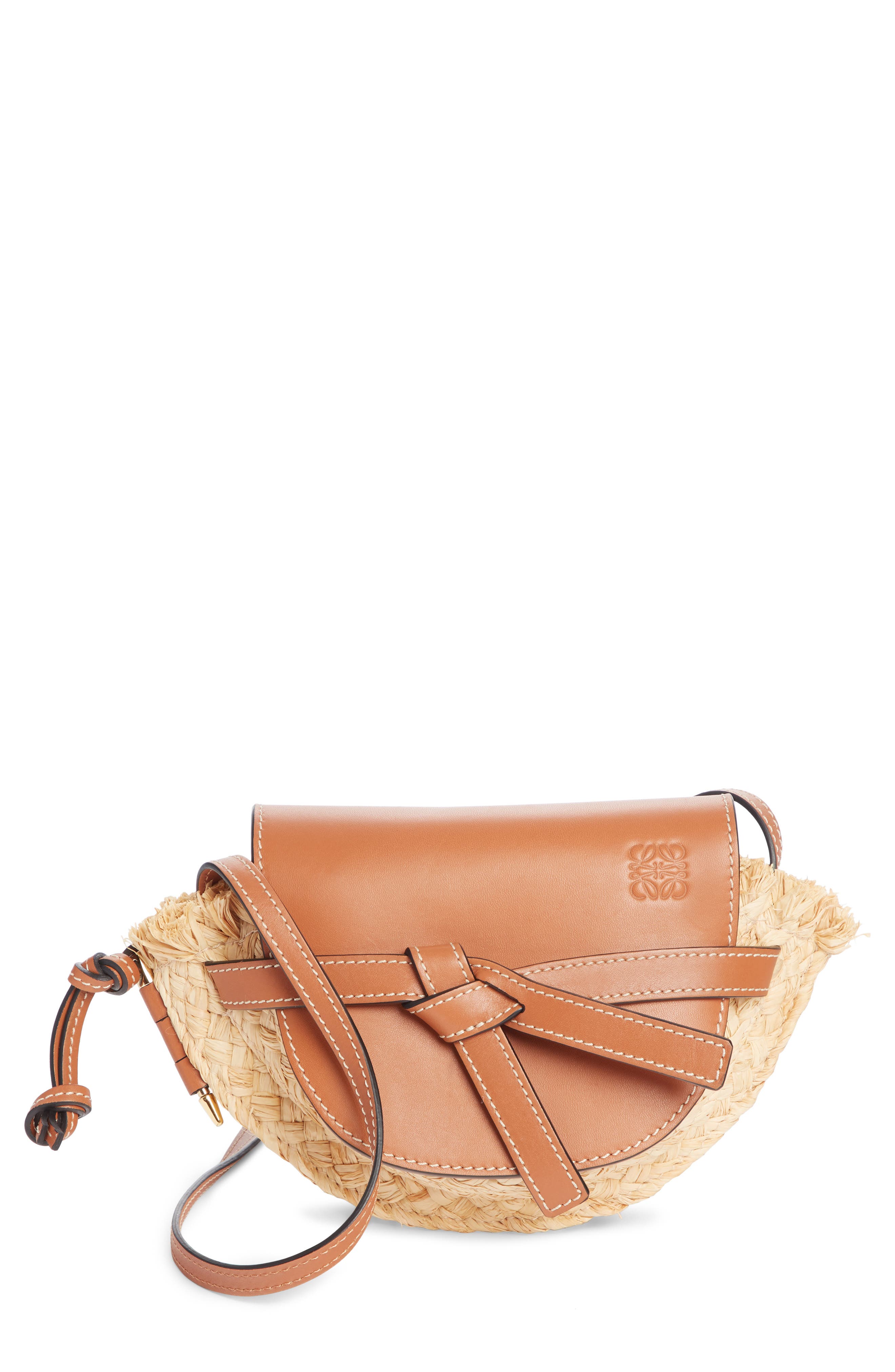 Loewe Gate Mini Leather & Raffia Crossbody Bag, Main, color, 