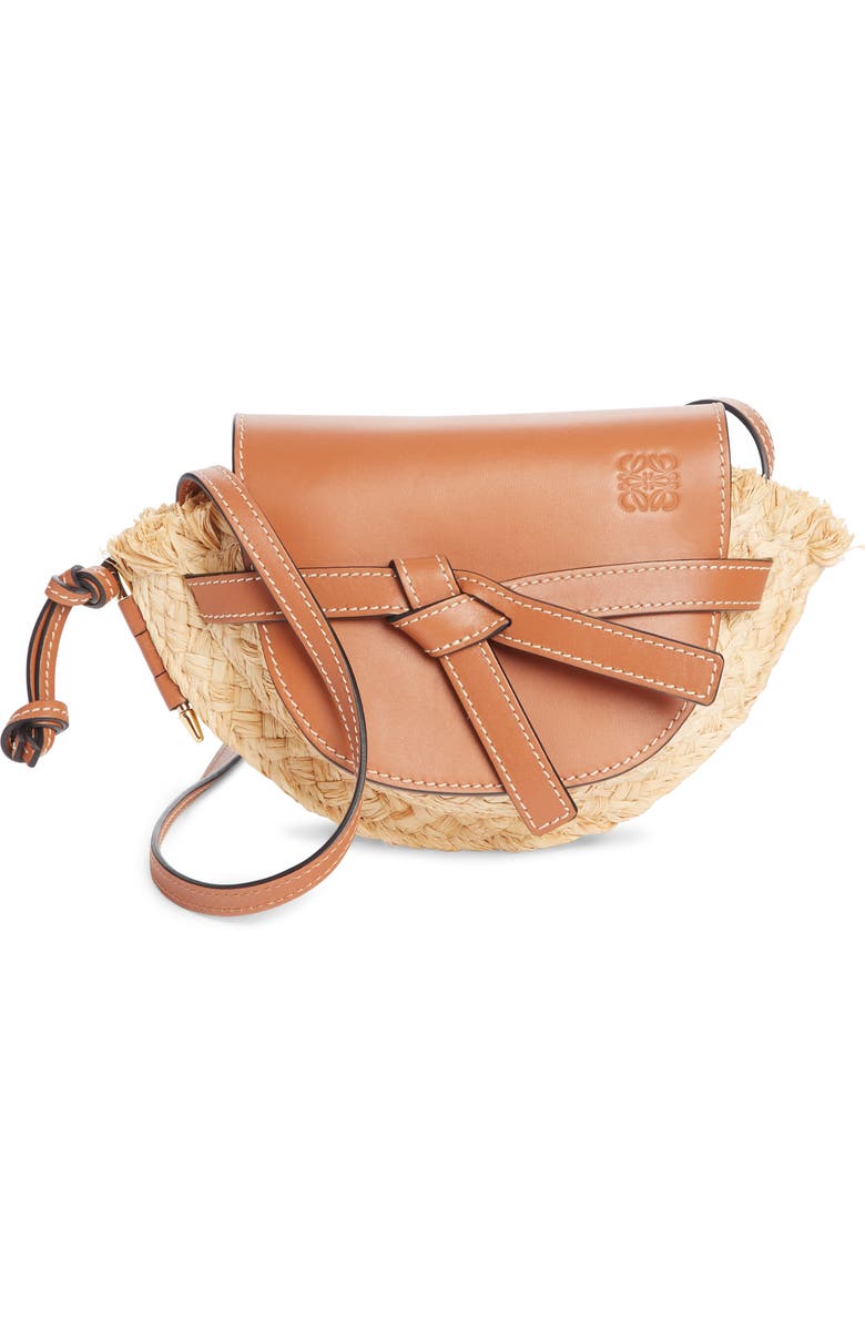 Loewe Gate Mini Leather & Raffia Crossbody Bag, Main, color,