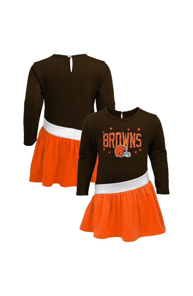 Outerstuff Girls Infant Brown/Orange Cleveland Browns Heart to Heart Jersey Tri-Blend Dress, Main, color, Brown