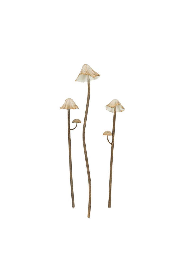 Set of 3 Mushroom Stem Plant Stakes White Metal, Main, color, White
