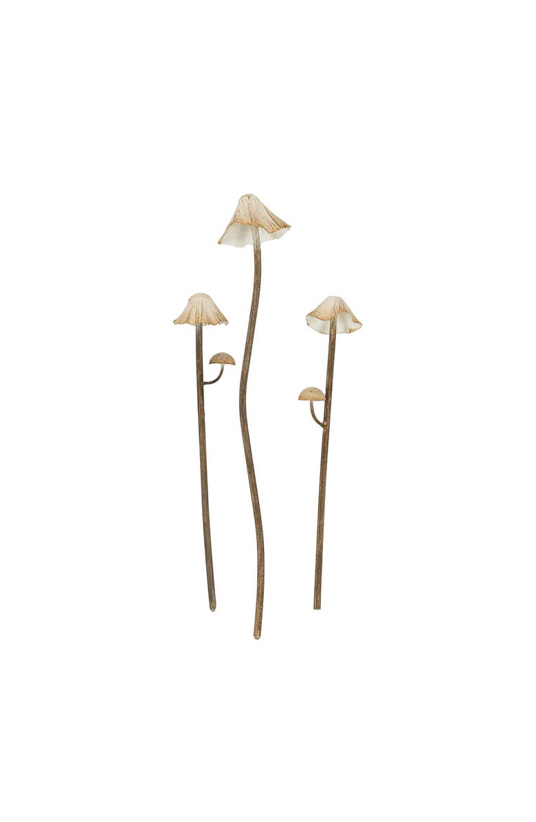 Foreside Home and Garden Set of 3 Mushroom Stem Plant Stakes White Metal, Main, color, White