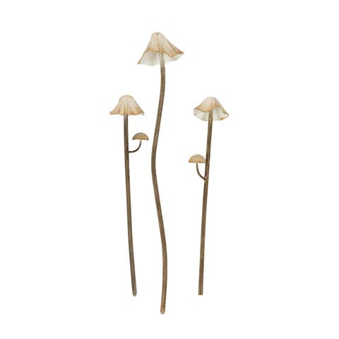 Set of 3 Mushroom Stem Plant Stakes White Metal
