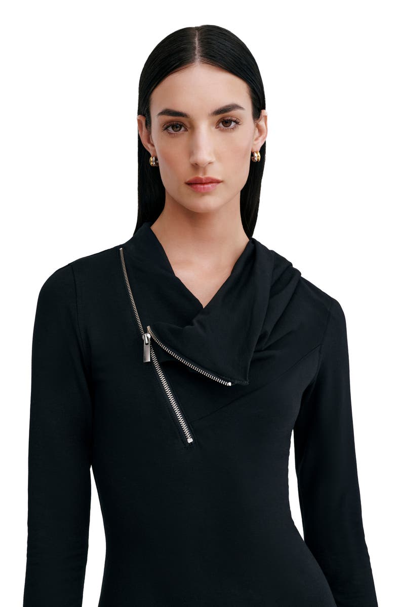 Marcella Broome Asymmetric Half Zip Long Sleee Maxi Dress, Alternate, color, Black