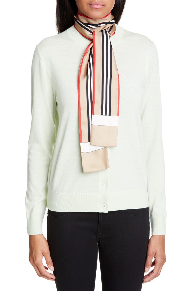 Icon Stripe Skinny Silk Scarf, Alternate, color, ARCHIVE BEIGE