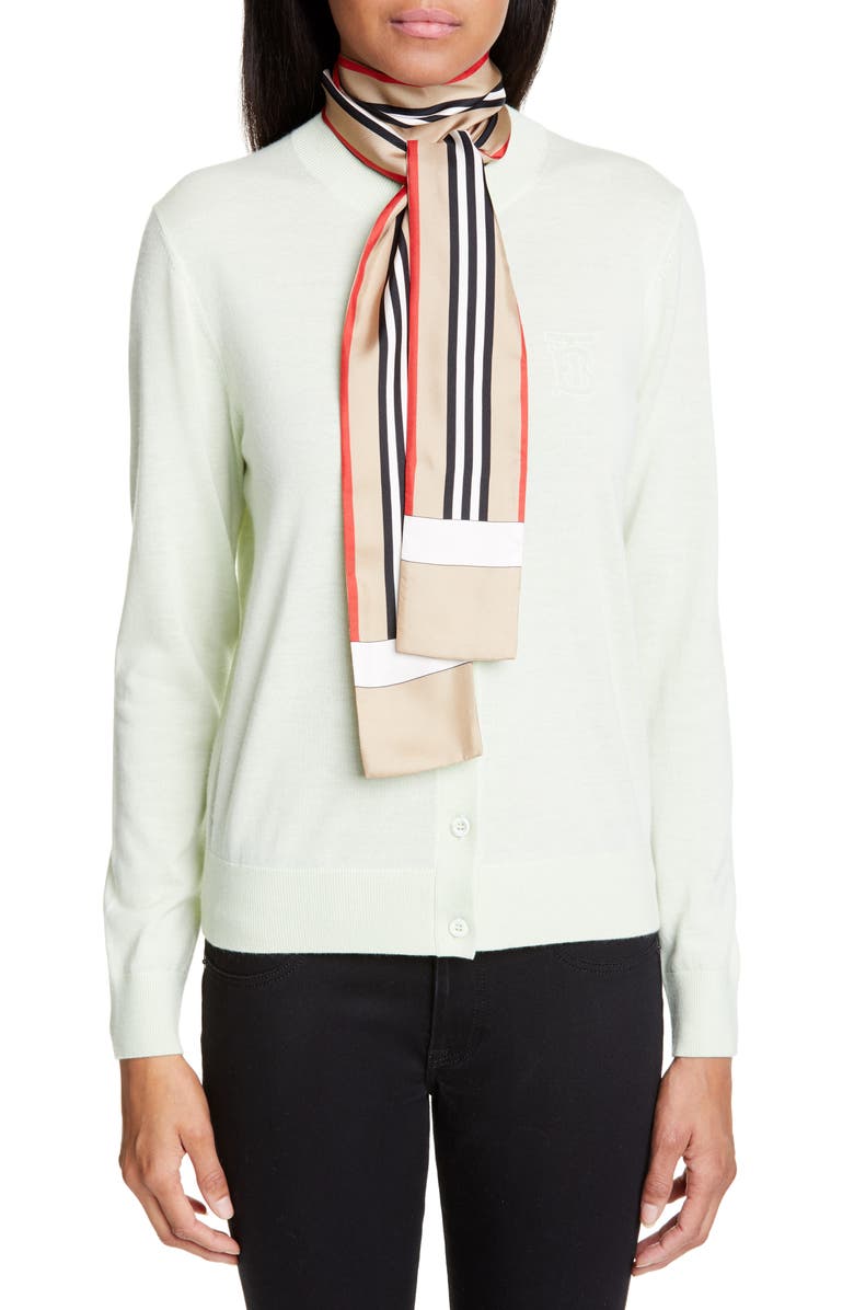 Burberry Icon Stripe Skinny Silk Scarf, Alternate, color,