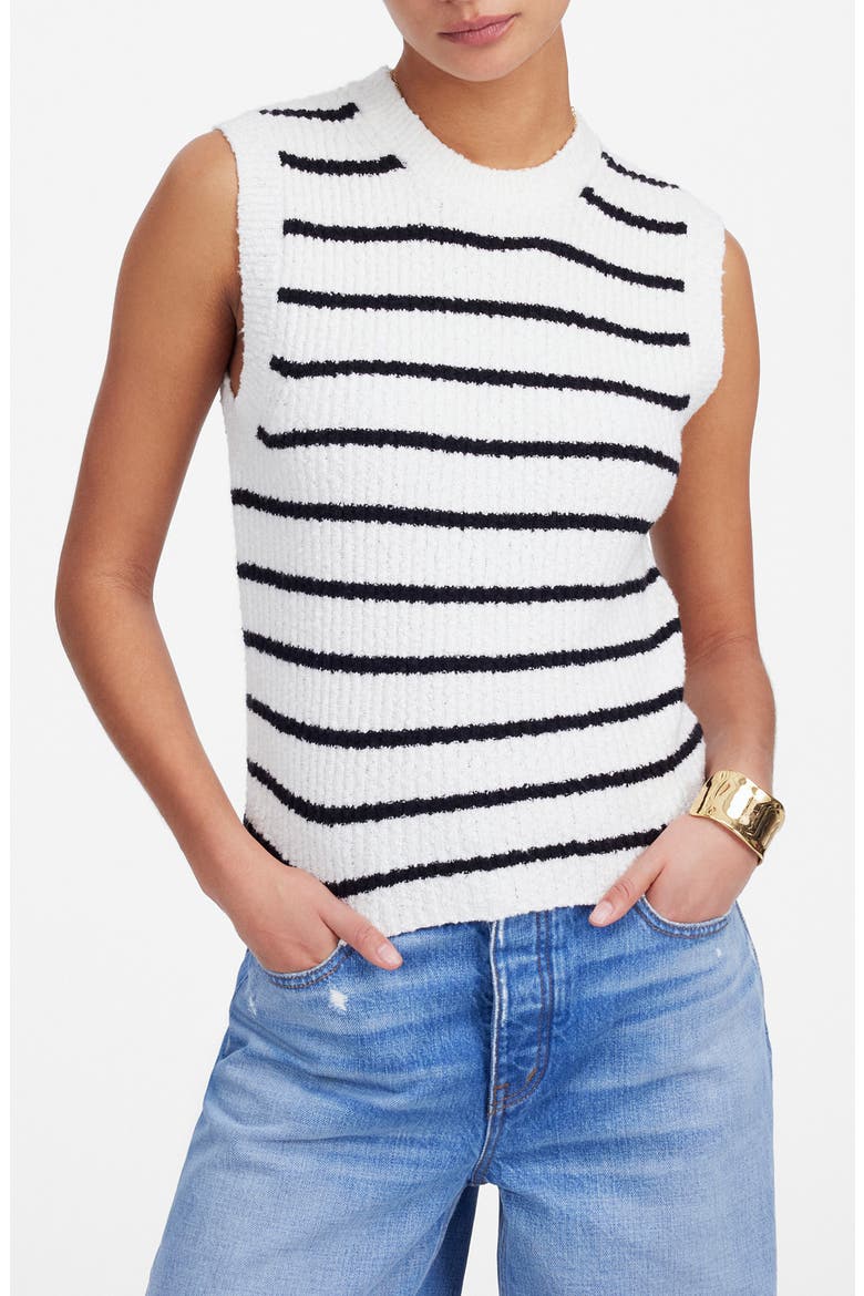Bouclé Knit Sweater Tank, Main, color, CREAM BLACK STRIPE