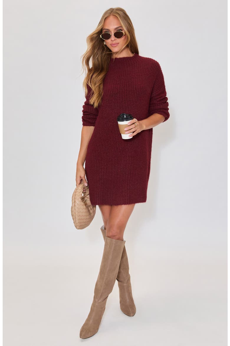 About Town Long Sleeve Rib Sweater Dress, Alternate, color, BURGUNDY