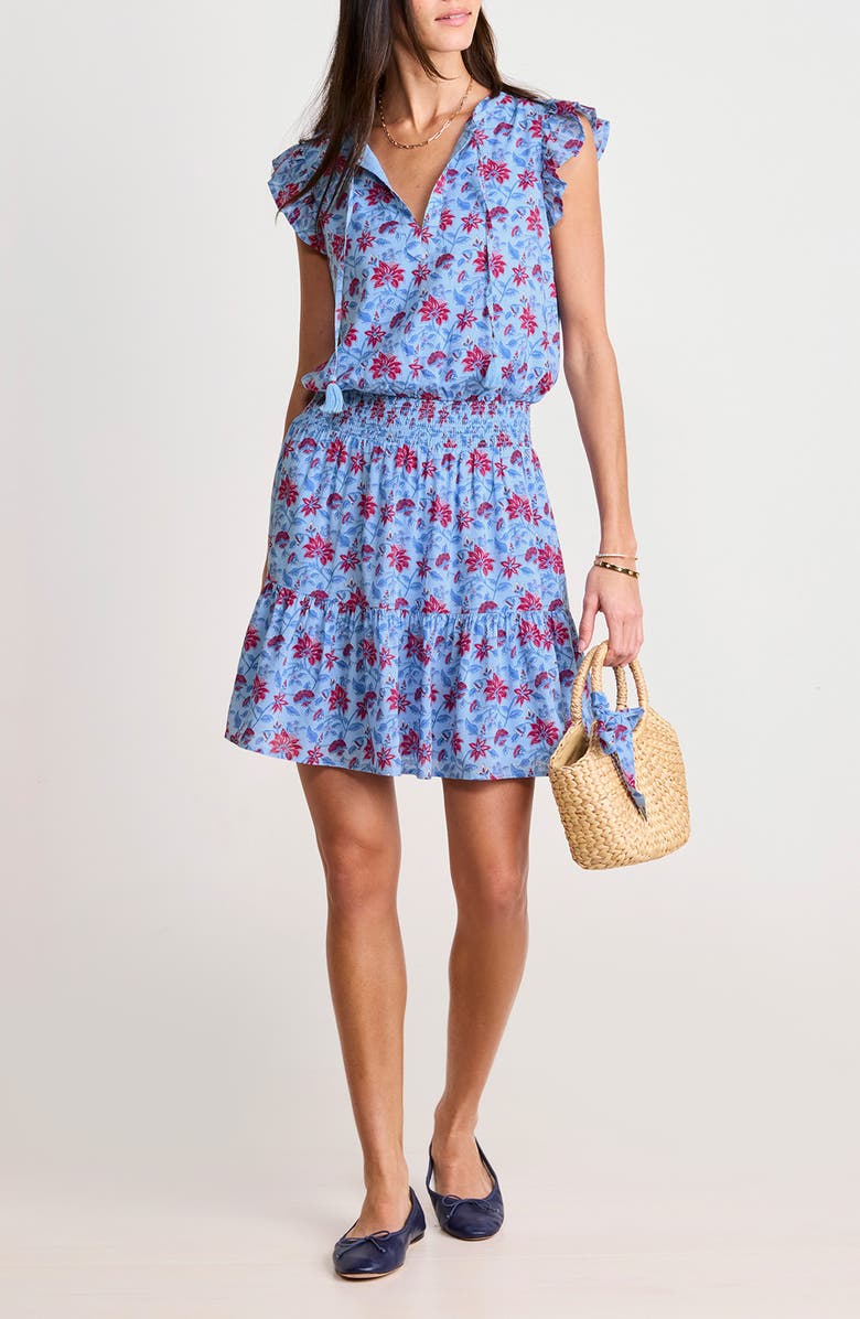 vineyard vines Julie Sleeveless Smocked Minidress, Main, color, Floral Serenity Blue