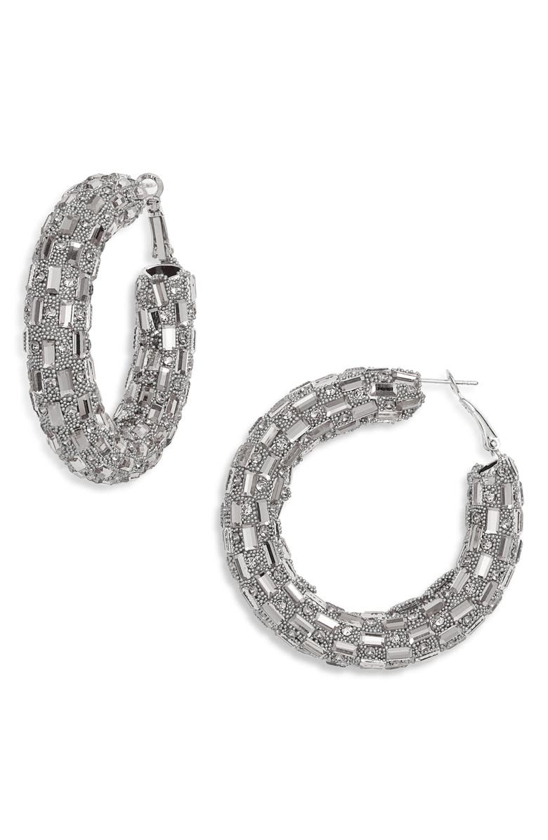 Tasha Beaded Rhinestone Hoop Earrings, Main, color, Silver