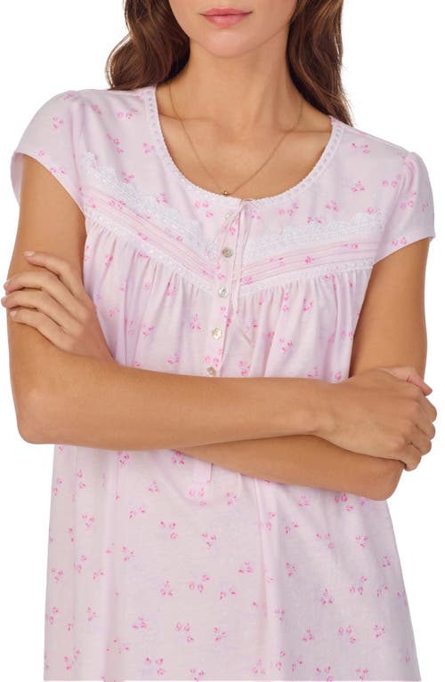Shop Eileen West Floral Cap Sleeve Short Cotton Jersey Nightgown In Pink/print
