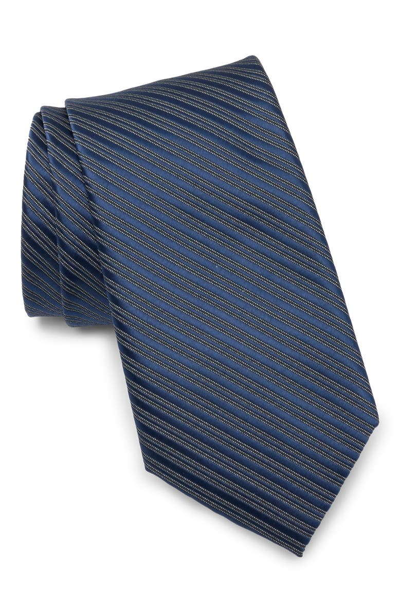 Stripe Rib Satin Tie, Main, color, NAVY