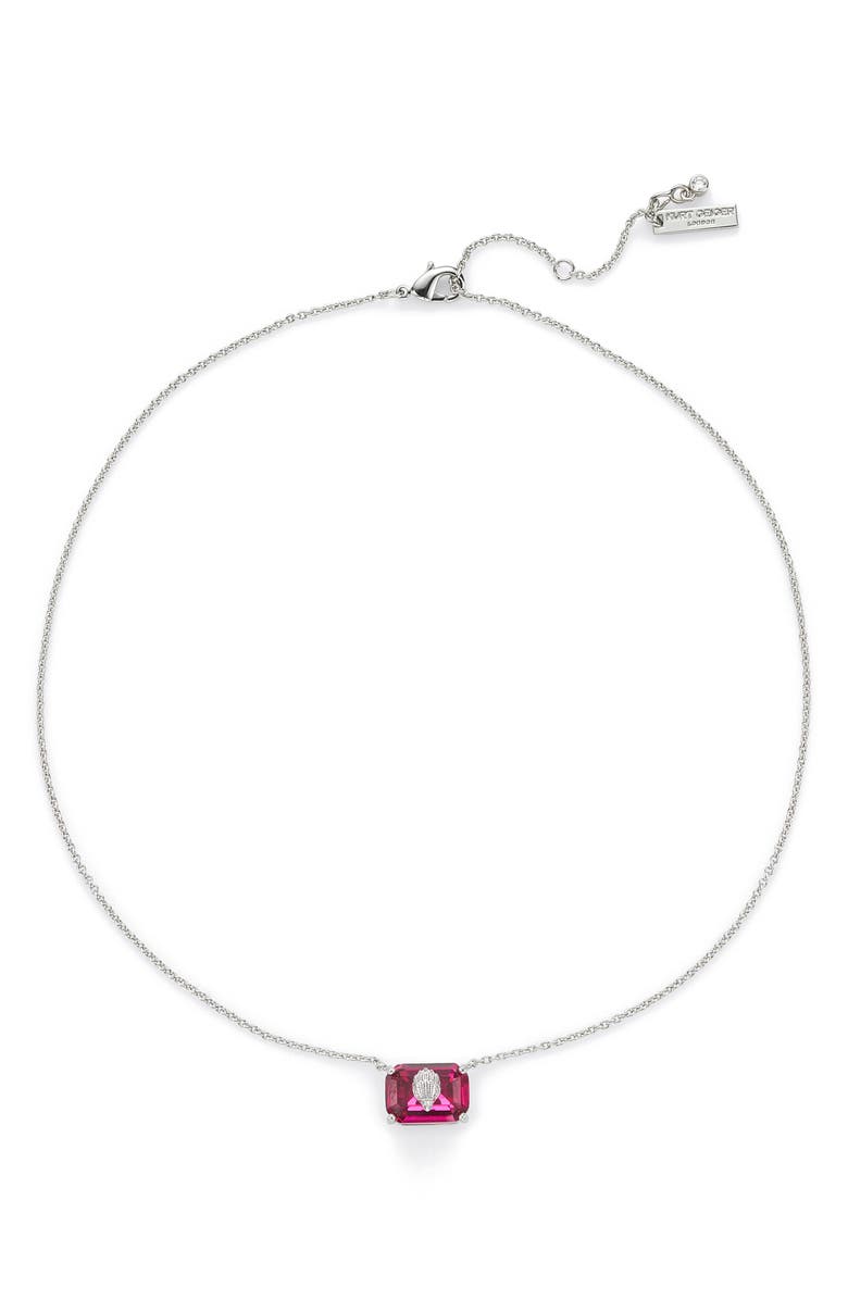 Kurt Geiger London Emerald Cut Pendant Necklace, Main, color, Fuchsia