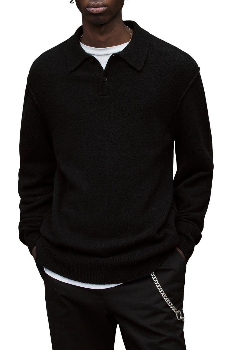 AllSaints Statten Long Sleeve Polo Sweater, Main, color, 