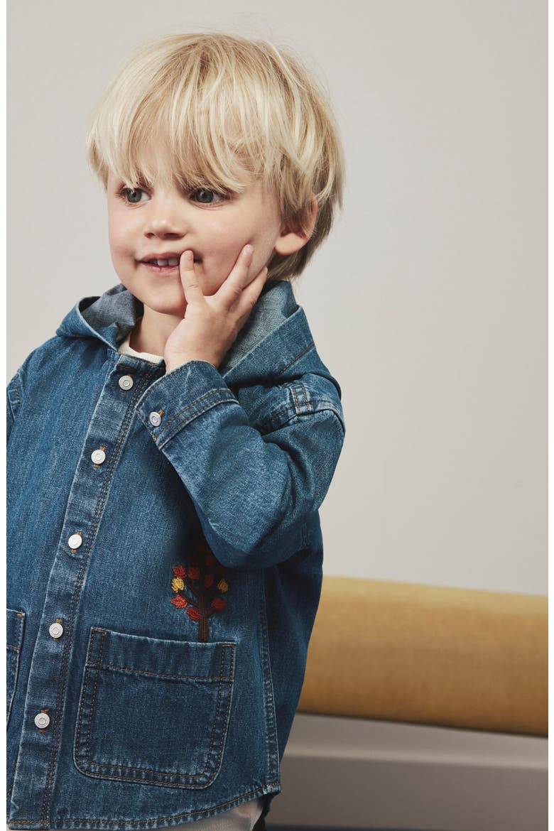 Kids' Digger Embroidered Denim Hooded Shirt, Alternate, color, BLUE