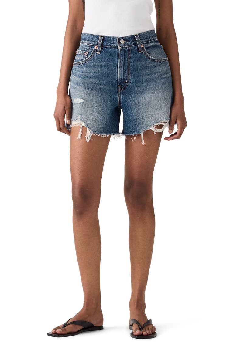 Ribcage High Waist A-Line Cutoff Denim Shorts, Main, color, LIKE IT LOVE IT