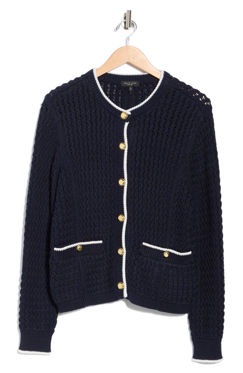 rag & bone Daria Textured Cotton Blend Cardigan, Alternate, color, Navy