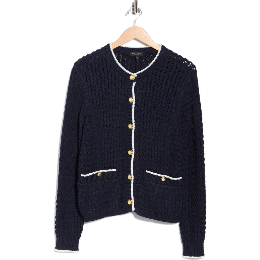 Rag & Bone Daria Textured Cotton Blend Cardigan In Blue