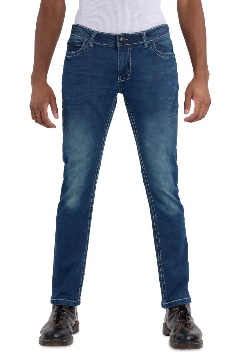 Saddle Stitch Stretch Straight Leg Jeans, Main, color, DARK BLUE