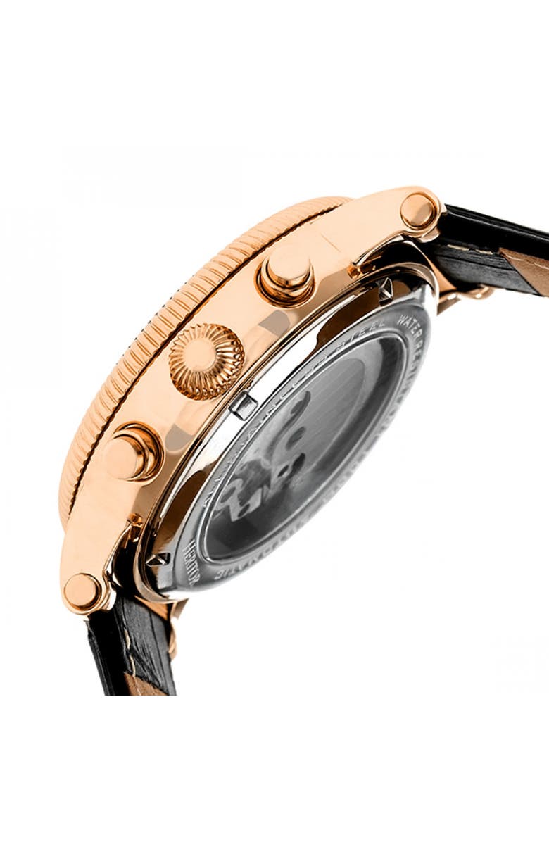 Heritor Automatic Winston Semi-Skeleton Leather-Band Watch, Alternate, color, Rose Gold/Black