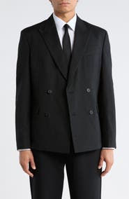 Open Edit Black Linen Blend Double Breasted Sport Coat