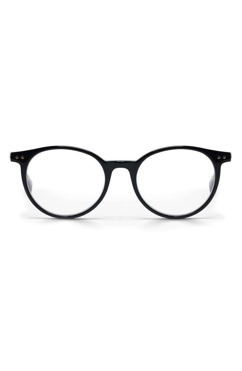 eyebobs Case Closed 50mm Round Blue Light Blocking Glasses, Alternate, color, Black & Horn
