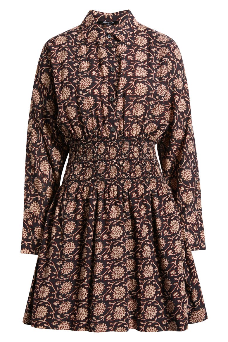 Shirred Floral Mini Shirtdress, Alternate, color, DARK CAROB