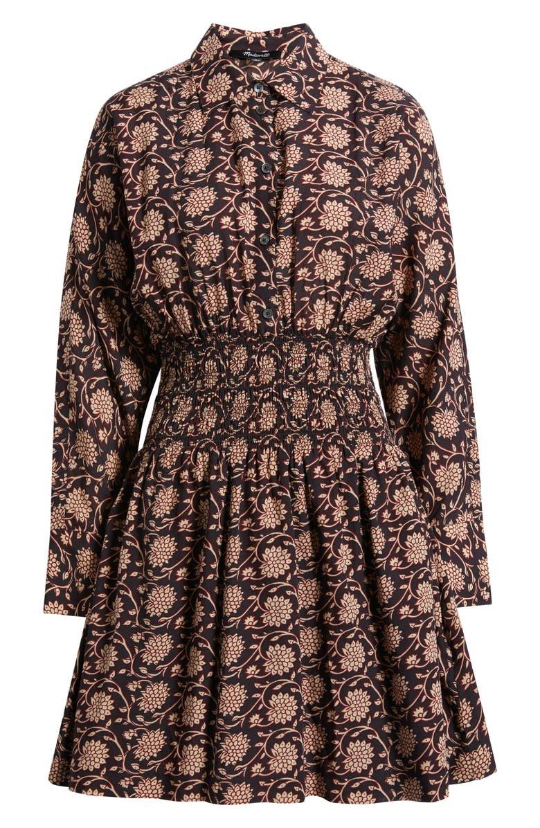 Madewell Shirred Floral Mini Shirtdress, Alternate, color, Dark Carob
