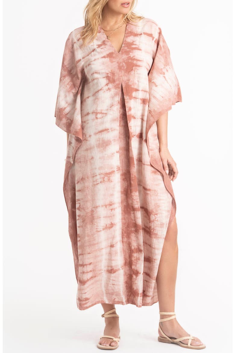 Maxi Cotton Caftan, Alternate, color, Terracotta Tie Dye