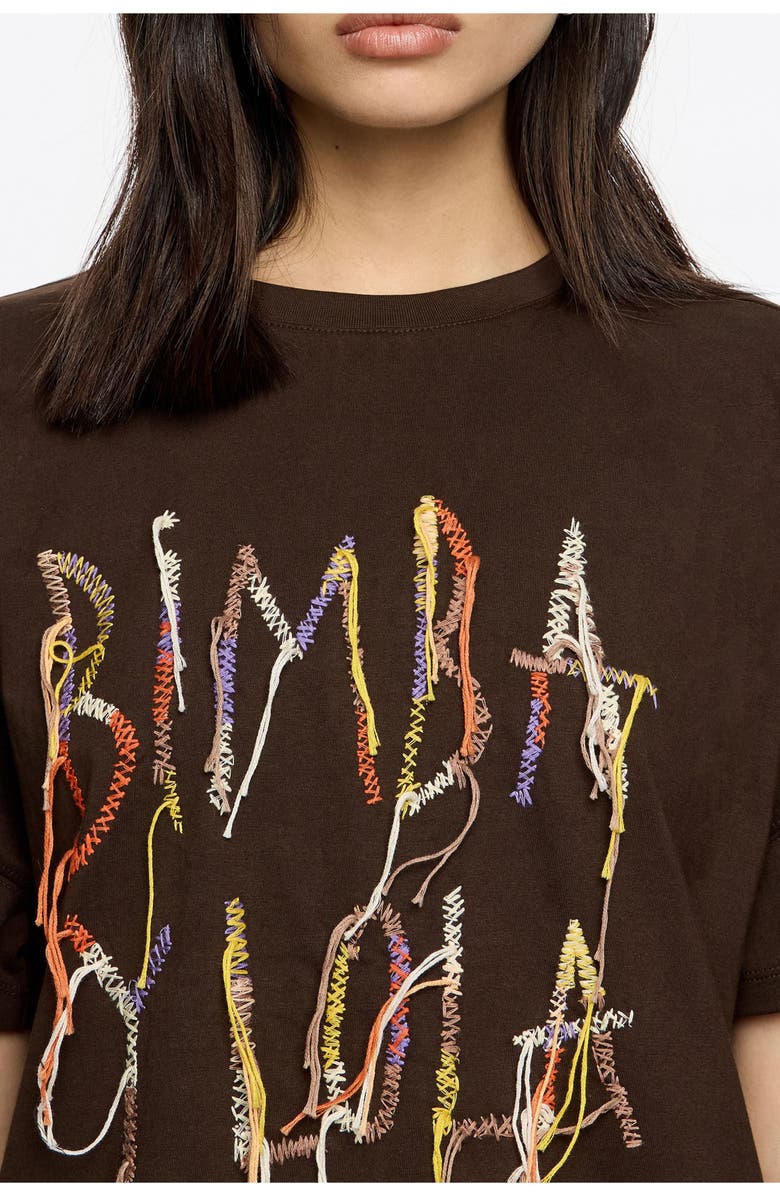 Bimba y Lola Fringed Logo T-Shirt, Alternate, color, Dark Burgundy