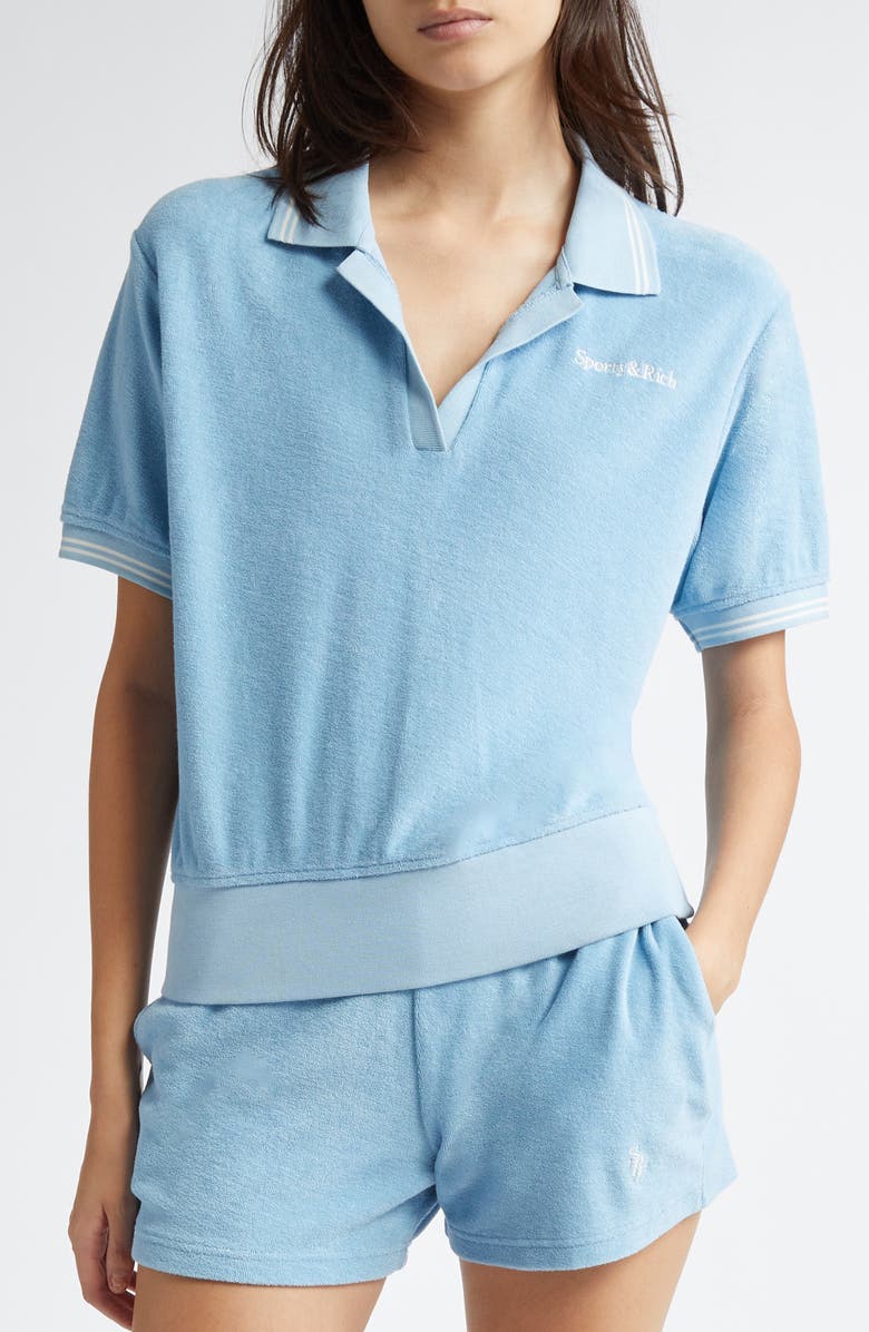 Sporty & Rich Serif Logo Cotton Terry Polo, Main, color, 