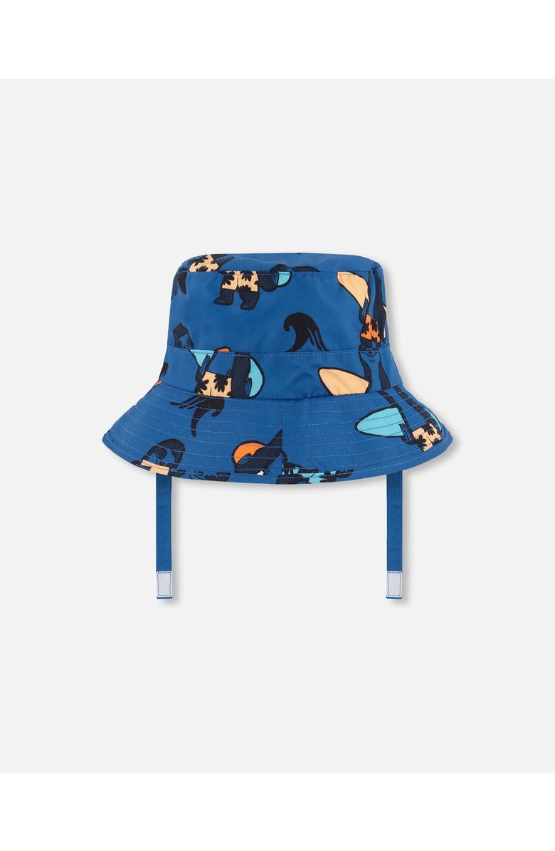 Deux par Deux Little Boy's Printed Beach Hat Orange Sloths On Navy Blue, Alternate, color,