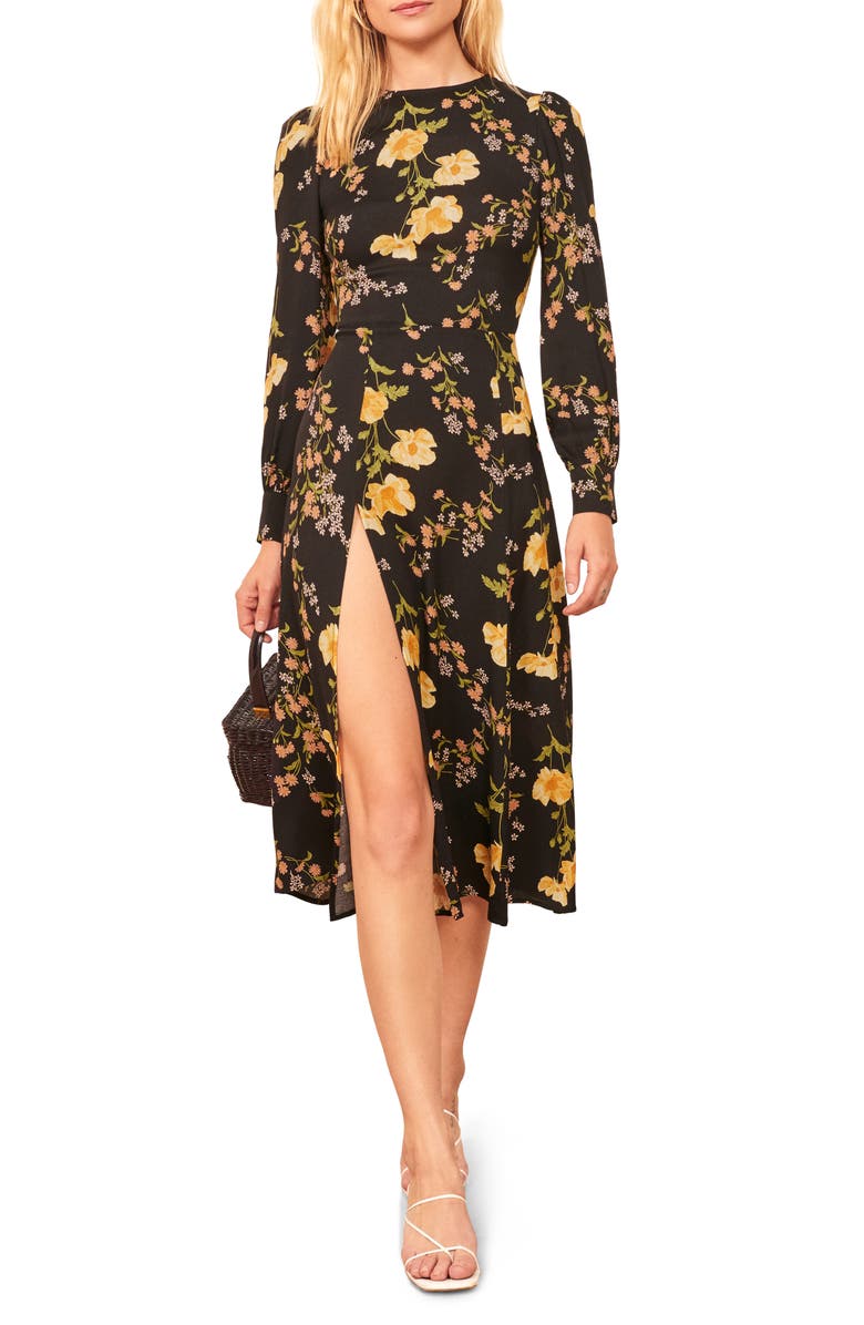 Reformation Creed Print Long Sleeve Midi Dress, Main, color, 