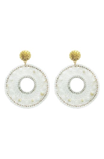 Panacea Woven Circle Drop Earrings In White