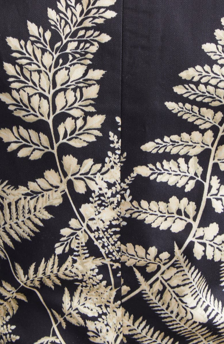 Oscar de la Renta Fern Print Belted Long Sleeve Cocktail Dress, Alternate, color, Black/ Ecru