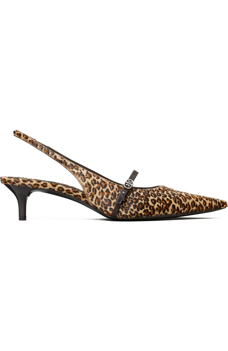 Tory Burch Double T Buckle Slingback Mary Jane Kitten Heel Pump, Alternate, color, Leopard Multi