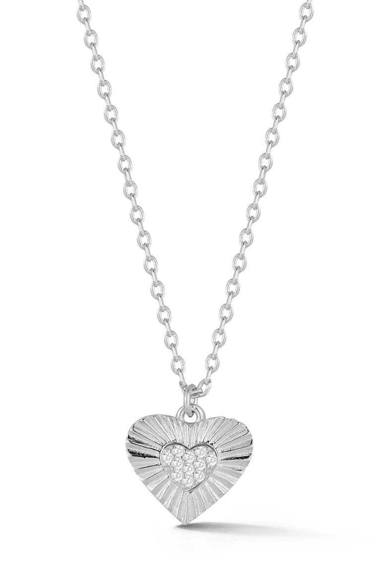 Cubic Zirconia Burst Heart Pendant Necklace, Main, color, SILVER
