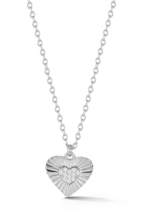 Cubic Zirconia Burst Heart Pendant Necklace