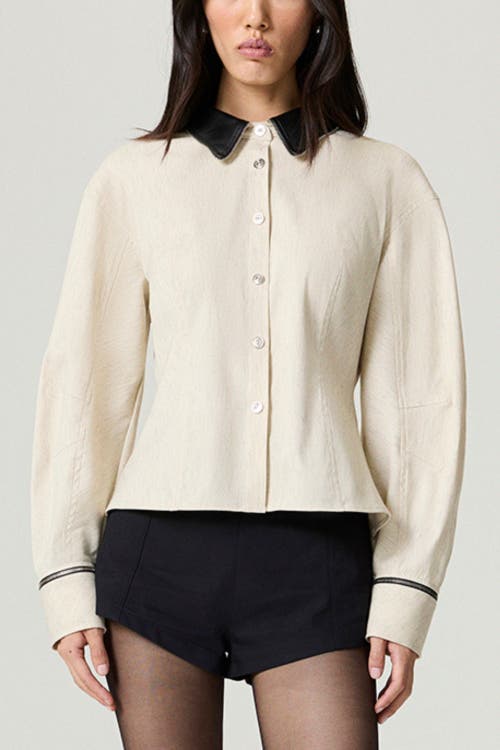 Nocturne Contrast Collar Balloon-sleeve Shirt In White