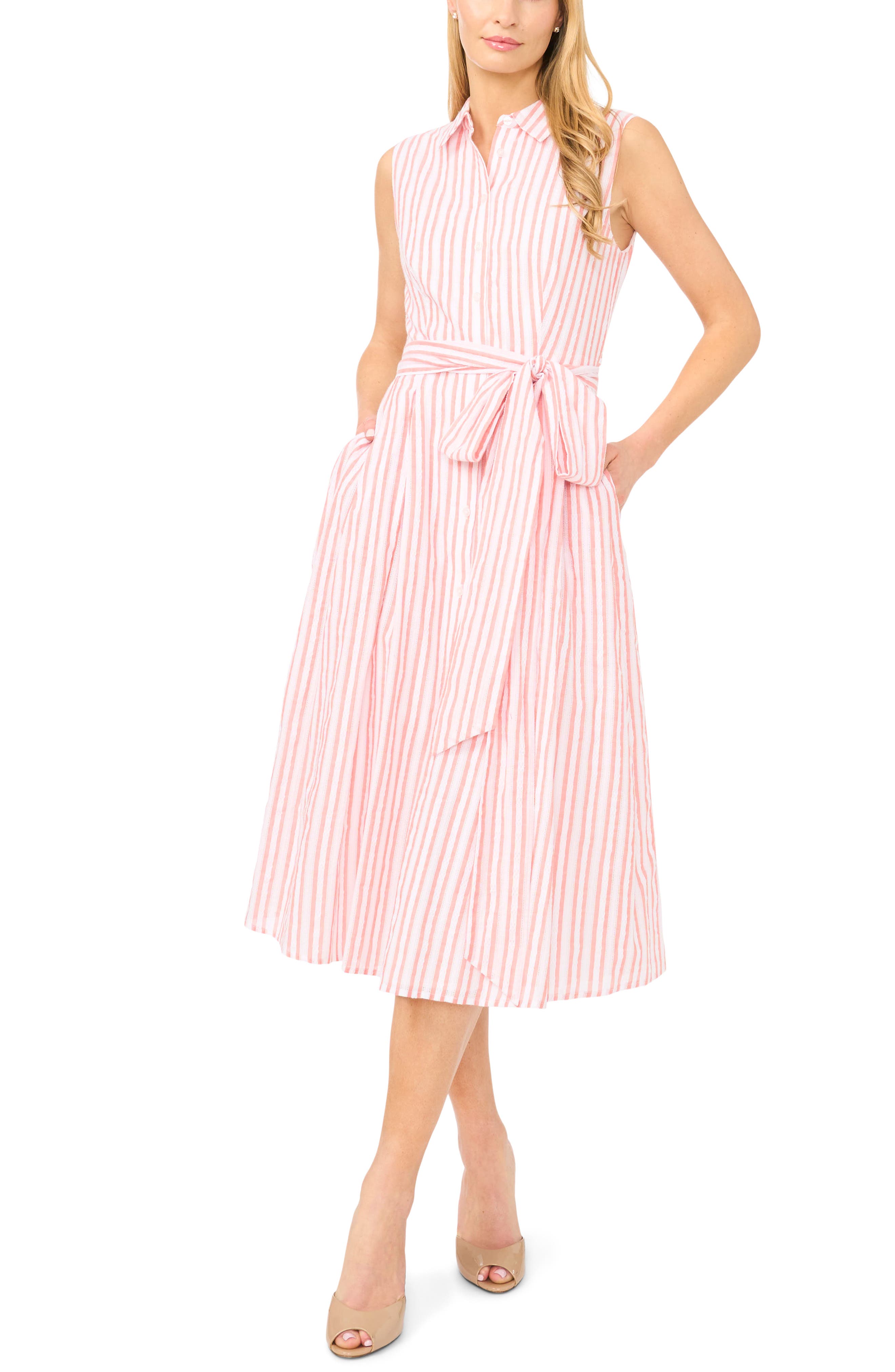 Ted Baker Charlie Stripe Seersucker Midi Dress In Red
