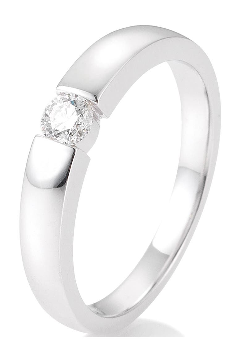 14K White Gold Flush Set Diamond Solitaire Ring - Size 6.5 - 0.20 ctw, Main, color, SILVER
